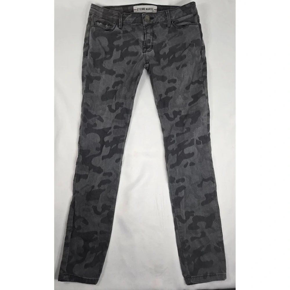 Etienne Marcel Gray Camo Skinny Jeans Women W28 L27 Low Rise Stretch Denim
